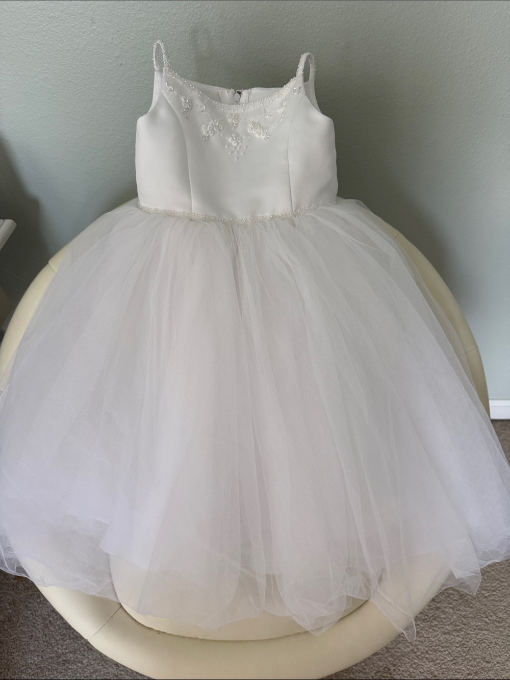 David’s Bridal Michelangelo Flower Girl Dress White Ivory Embroidered Tulle 2T - Picture 15 of 16